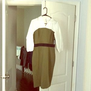 Green and white work dress